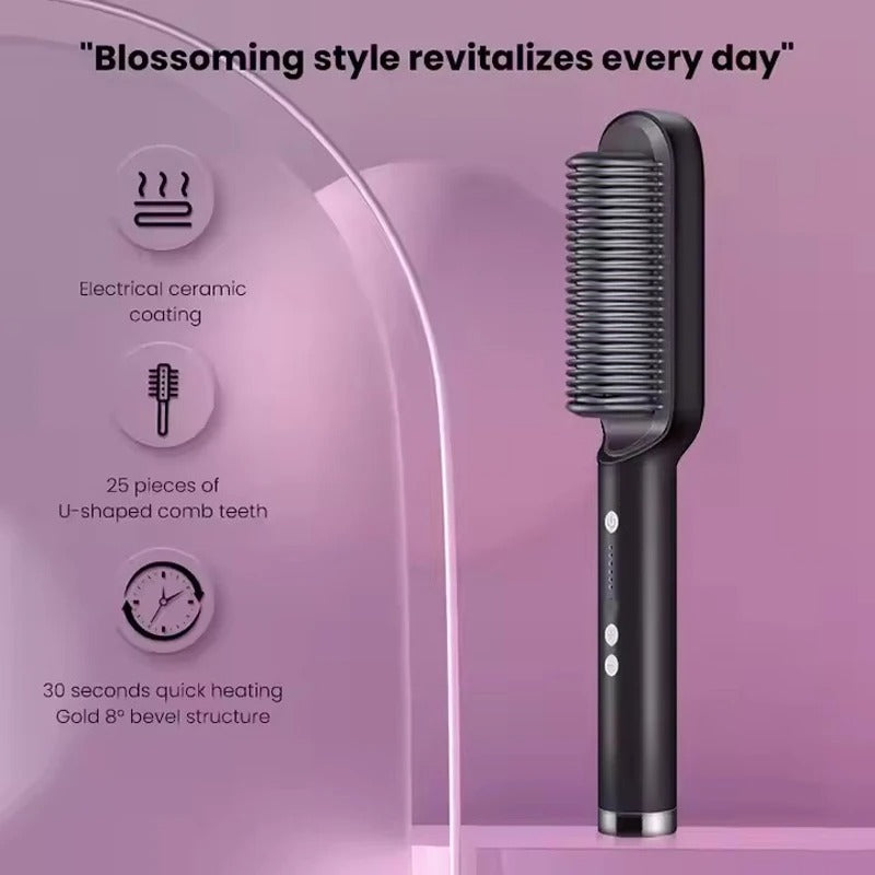 2-in-1 Hair Straightener & Curler Brush