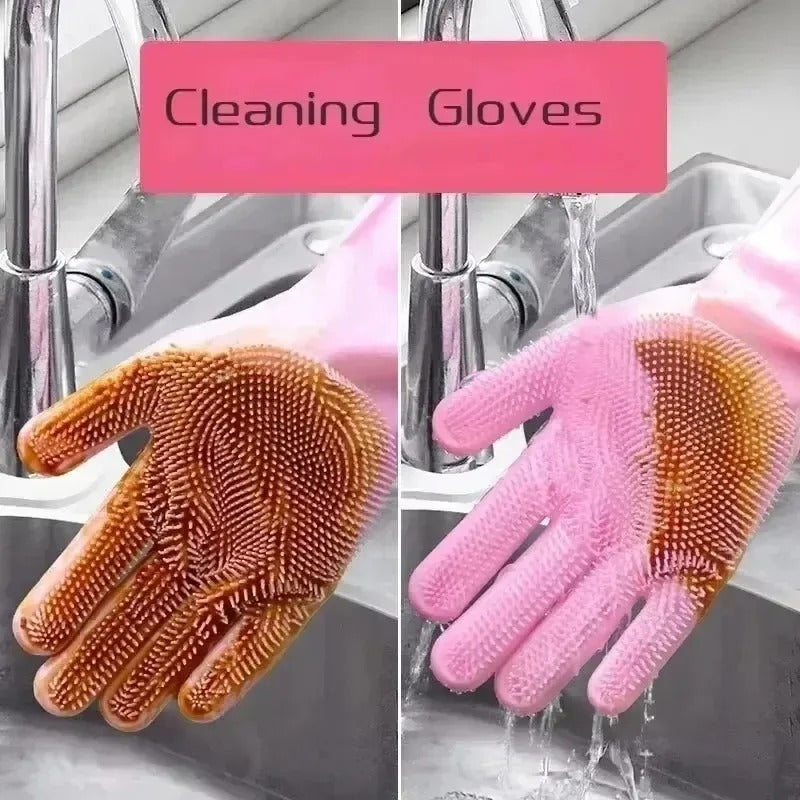 Magic Silicone Scrubber Cleaning Gloves – Heat-Resistant, Reusable Multi-Purpose Washing Gloves for Dishes, Kitchen, Bathroom & Pet Care