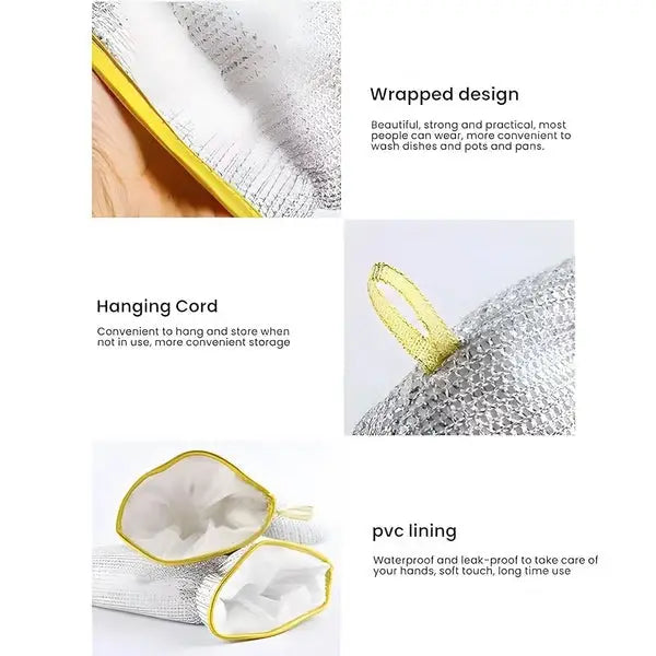 Multipurpose Anti-Heat Aluminum Dishwashing Gloves – Non-Scratch Wire Cleaning Gloves for Kitchen, Utensils & Home Cleaning
