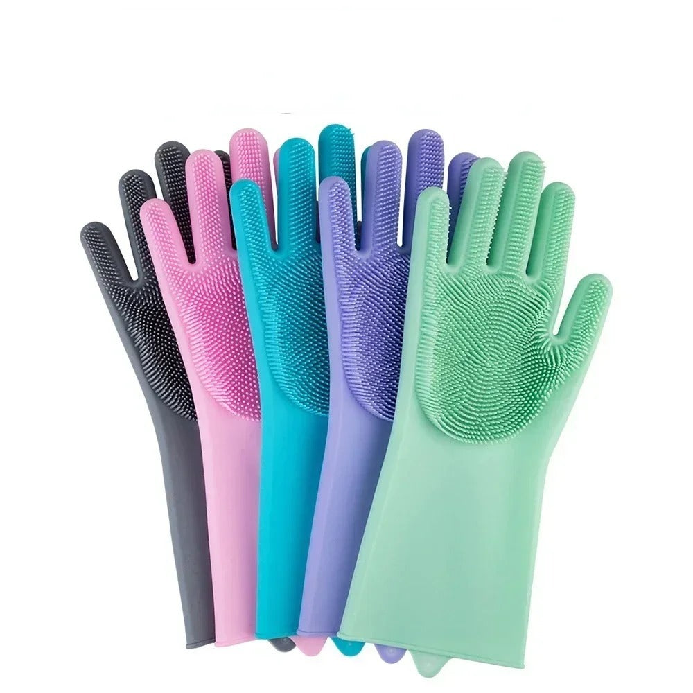 Magic Silicone Scrubber Cleaning Gloves – Heat-Resistant, Reusable Multi-Purpose Washing Gloves for Dishes, Kitchen, Bathroom & Pet Care