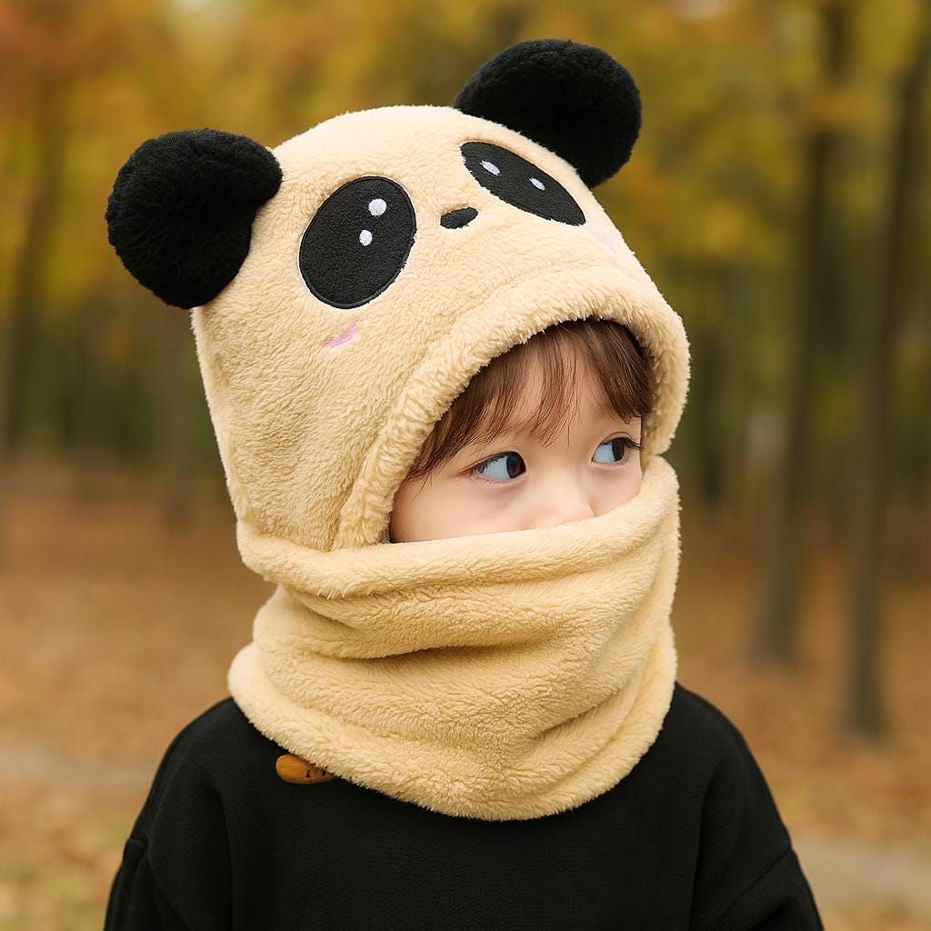 Kids Panda Winter Warm Cap & Neck Warmer.