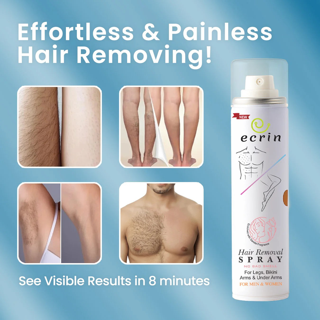 New Ecrin Hair Removal Foaming Spray – Fast & Gentle 7-Minute Hair Removal with Refreshing Scent (200ml)