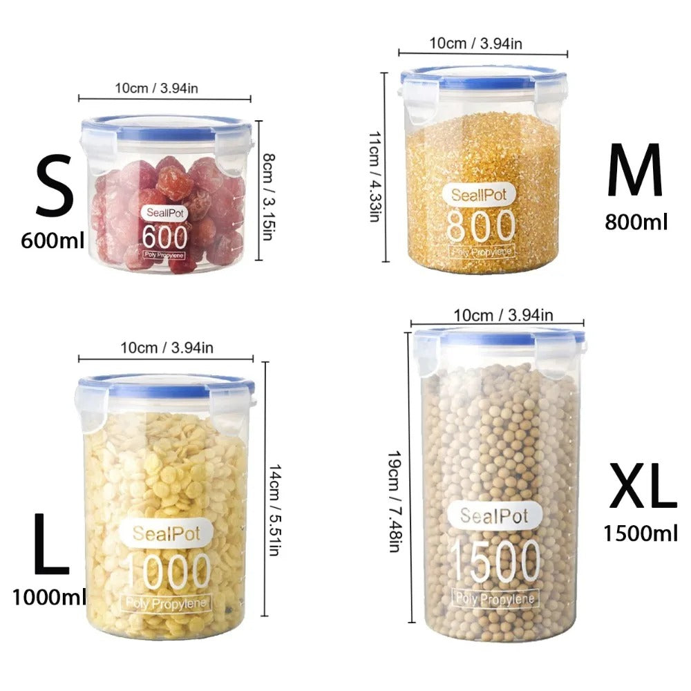 Airtight Food Storage Container – Transparent Fresh-Lock Canister for Grains, Nuts, Snacks & Dry Foods | BPA-Free, Large Capacity (600ML–1500ML)