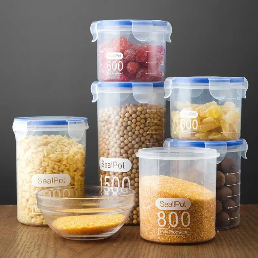 Airtight Food Storage Container – Transparent Fresh-Lock Canister for Grains, Nuts, Snacks & Dry Foods | BPA-Free, Large Capacity (600ML–1500ML)